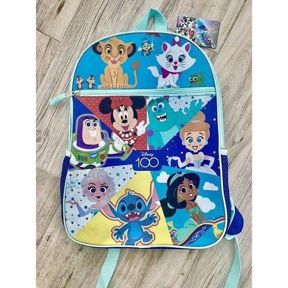 RARE~Disney Backpack 100th Anniversary Blue Full Size Elsa Stitch NWT New - Picture 2 of 5